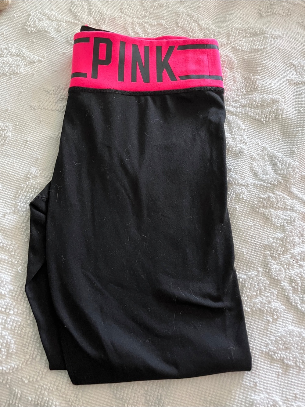 PINK Black yoga pants with Hot Pink Logo Waistband
